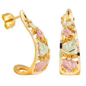 Landstrom’s Original Black Hills Gold Grapes Vines and Leaves Half Hoop Earrings- G LB1207P