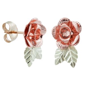 Black Hills Gold by TRJ Full Bloom Rose with Leaves Post Earring - G C5528
