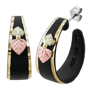 Black Hills Gold by TRJ Enameled Brite Cut Half Hoop Earrings - G C50698-BR