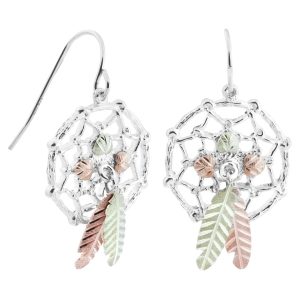 Black Hills Gold on Silver by TRJ Dreamcatcher Shepherd Hook Earrings - MRC50629-GSSH