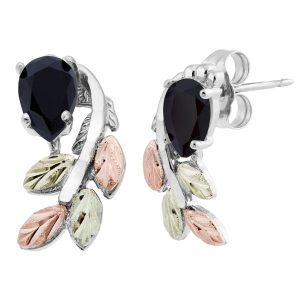 Black Hills Gold on Silver by TRJ Pear Black Onyx with Cascading Leaves Post Earring – MRC5966O-F-GS