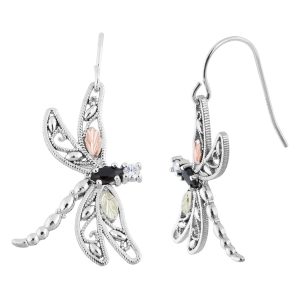 Black Hills Gold on Silver by TRJ Onyx Dragonfly Shepherd Hook Earrings – MRC50508ZOFGS