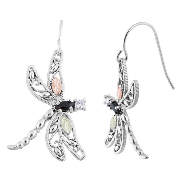 Black Hills Gold on Silver by TRJ Onyx Dragonfly Shepherd Hook Earrings – MRC50508ZOFGS