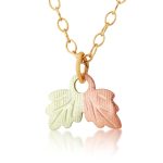 Mt Rushmore Black Hills Gold Dainty Dual Tone Double Leaf Pendant - G 2447