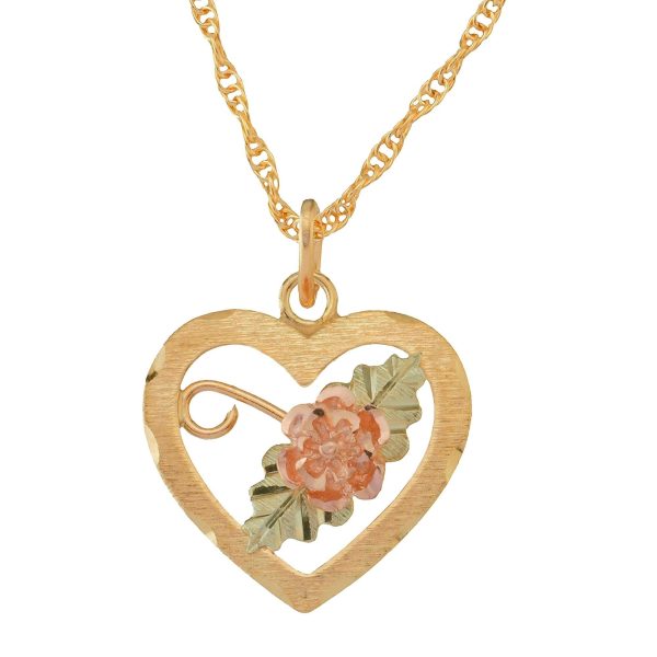 Black Hills Gold by TRJ Open Heart with Center Rose Pendant - G C2016