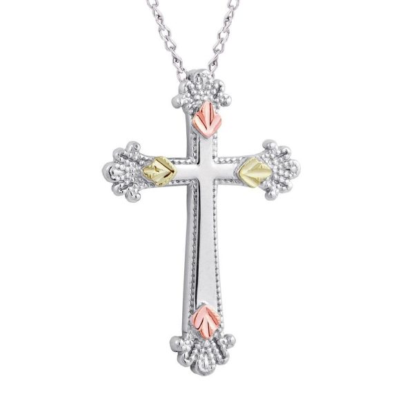 Mt Rushmore Black Hills Gold on Silver Cross Pendant - MR20313