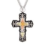 Mt Rushmore Black Hills Gold on Silver Antiqued Cross Pendant - MR2368ANT