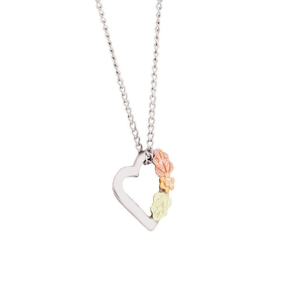 Mt Rushmore Black Hills Gold on Silver Dainty Floating Heart Pendant - MR298