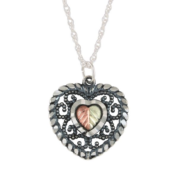 Black Hills Gold on Silver by TRJ Oxidized Heart Pendant - MRC25869OX-GS