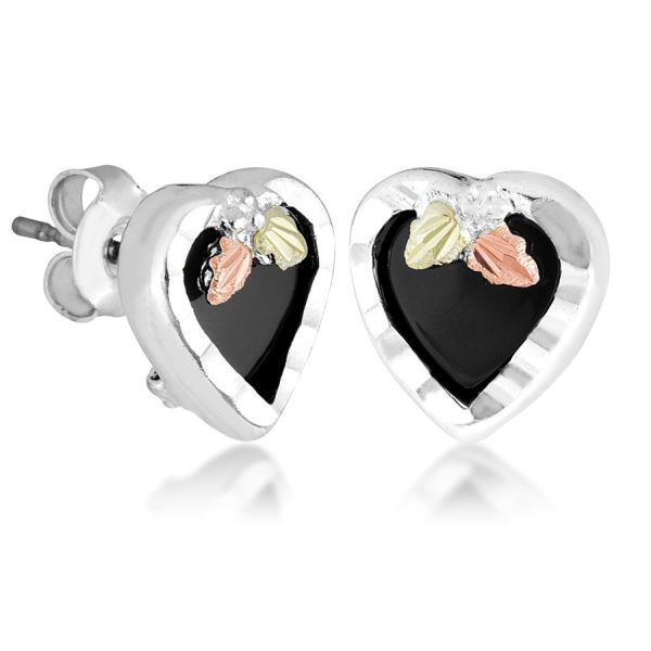 Landstrom’s Original Black Hills Gold on Silver Black Onyx Heart Post Earrings - MRLER1688