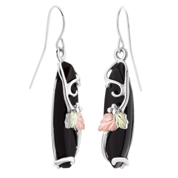Landstrom’s Original Black Hills Gold on Silver Marquise Black Onyx Earrings - MRLER990