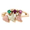 Landstrom’s Original Black Hills Gold Family Jewelry Triple Leaf Ring with 2-6, 2.5mm Synthetic Birthstones - G LLR2251-SY