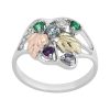 Black Hills Gold on Silver by TRJ Family Jewelry Organic Swirling Vines Ring with 1-7, 2.5mm Genuine Birthstones - MRC1470-GN