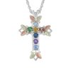 Black Hills Gold on Silver by TRJ Family Jewelry Open Cross Pendant with 1-7, 3mm Genuine Birthstones - MRC2966-GN