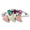 Landstrom’s Original Black Hills Gold on Silver Family Jewelry Triple Leaf Ring with 2-6, 2.5mm Synthetic Birthstones - MRLLR2251-SY