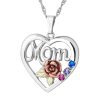 Landstrom’s Original Black Hills Gold on Silver Family Jewelry "Mom" Rose Heart Pendant with 1-6, 2.5mm Synthetic Birthstones - MRLPE518-SY