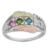 Mt Rushmore Black Hills White Gold Family Jewelry Leaf and Grape Cluster Ring with 2-6, 3.5mm Synthetic Birthstones – WG908-SY
